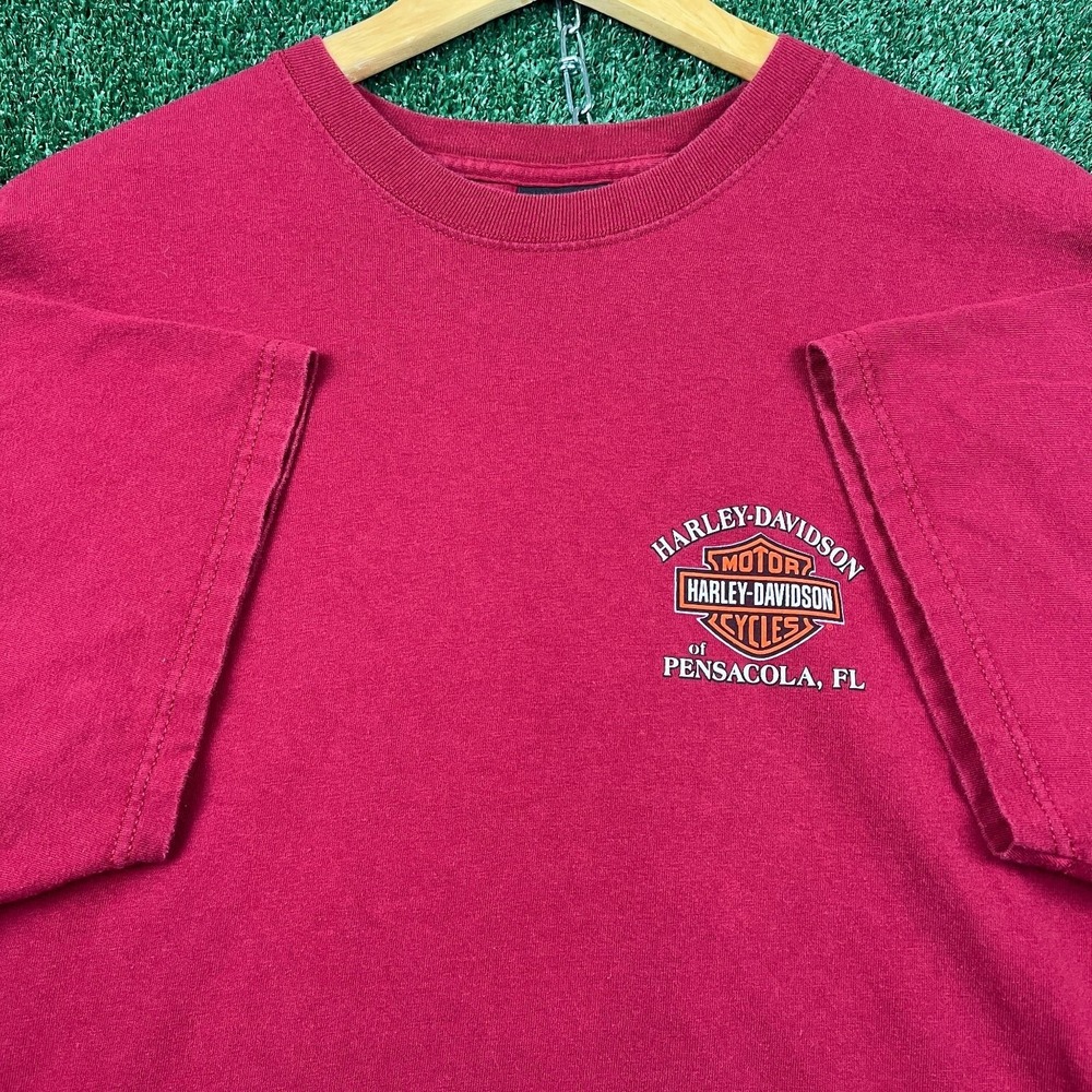 VTG Harley-Davidson T-Shirt Mens XL Red Pensacola FL Beach Motorcycle USA Y2K
